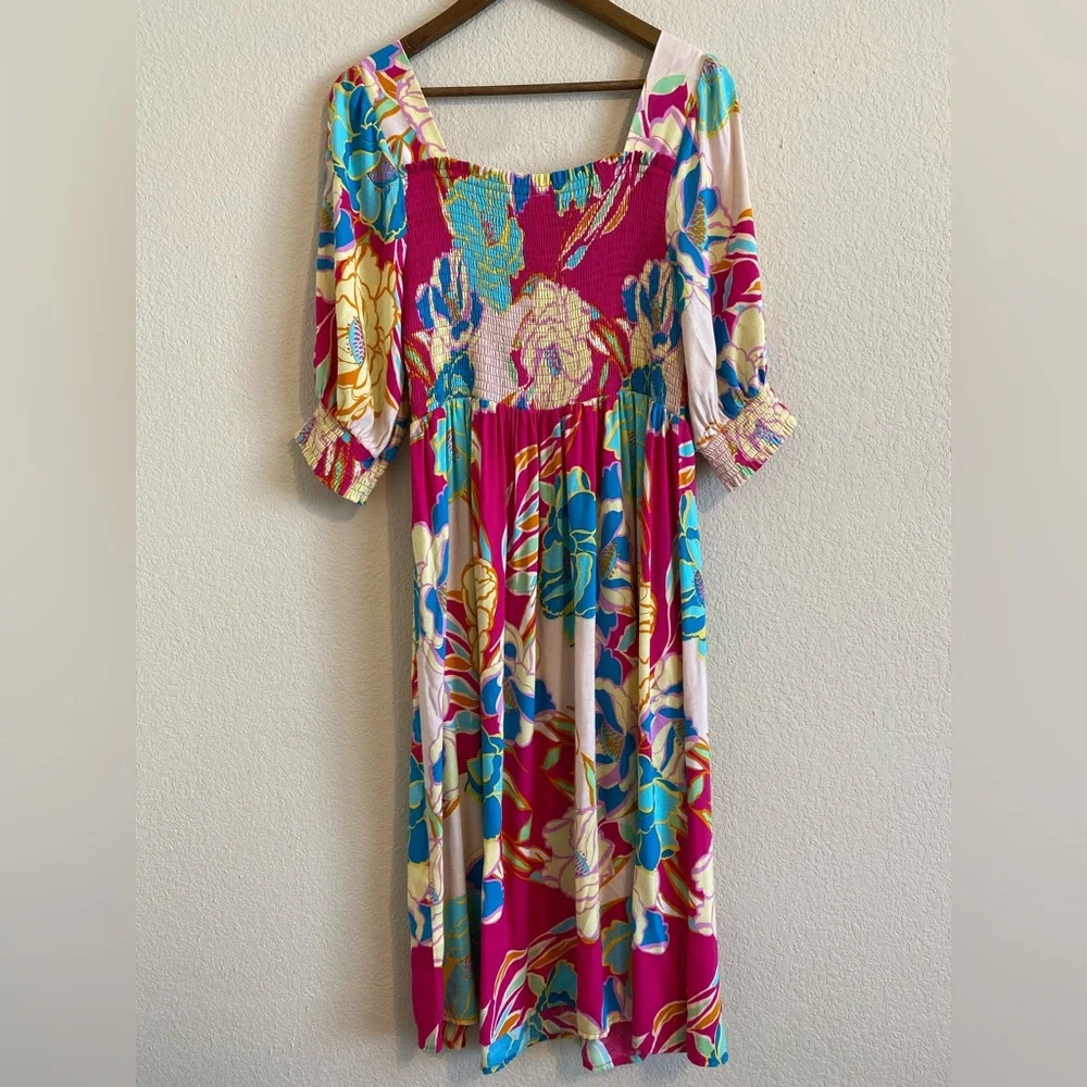 ODDI Women’s Floral Pink Blue Yellow Dress Size 1XL - Picture 6 of 10